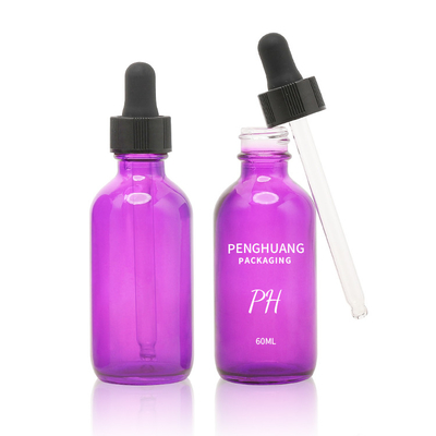 60ml Purple Boston Glass Bottles 2oz Massage Essential Oil Skin Care Serum Dropper Bottle