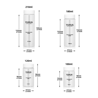 Clear Cylindrical Plastic Bottle With White Cap 210ml  120ml