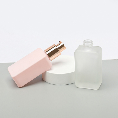 30ML Empty Foundation Glass Bottle Square Clear Frosted Cosmetic Packaging