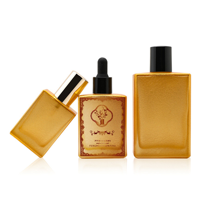 Lucury Glass Golden Serum Dropper Bottles Perfume Oil Packaging Logo Custom 50ml 100ml 120ml