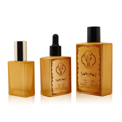 Lucury Glass Golden Serum Dropper Bottles Perfume Oil Packaging Logo Custom 50ml 100ml 120ml