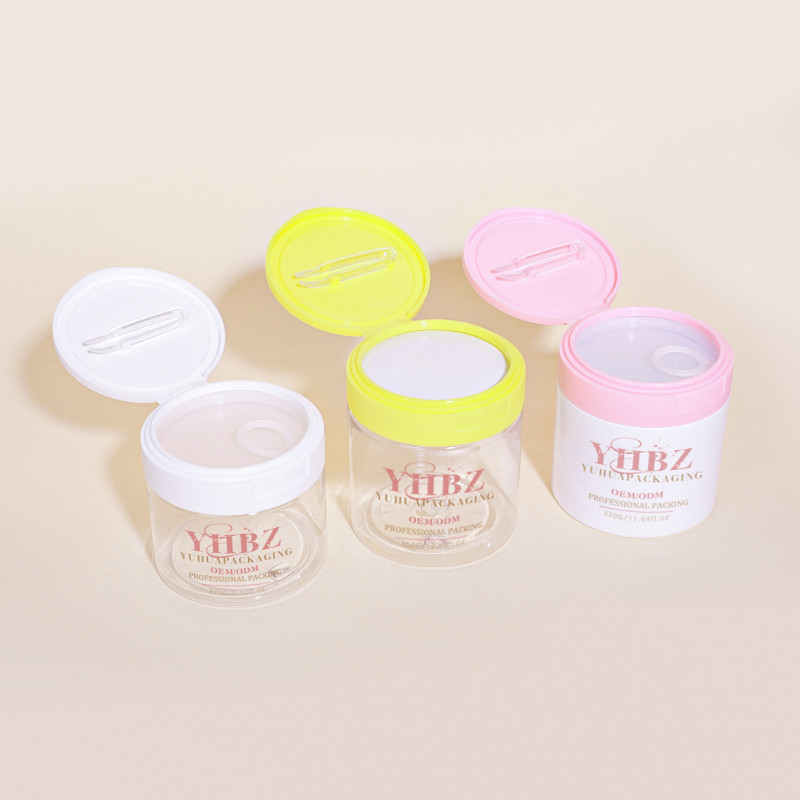 270g 330g 360g FLIP Top Cap Makeup Cotton Container Pet Plastic Cosmetic Jar With Tweezers