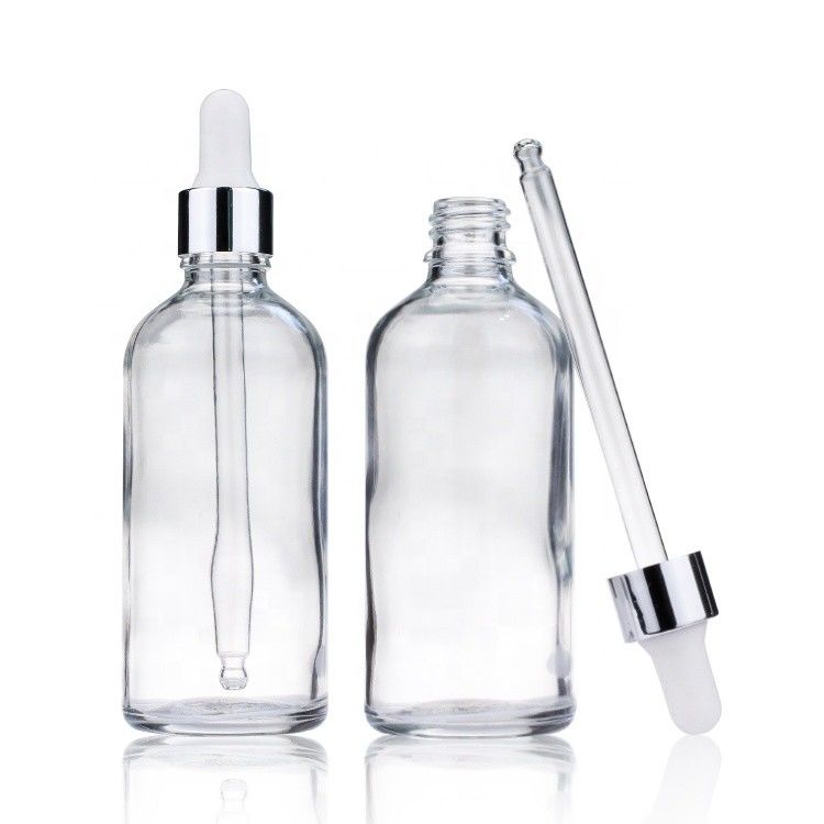 Customized 100ml Essential Oil Bottle 3.4 Oz Clear Glass Dropper Bottles