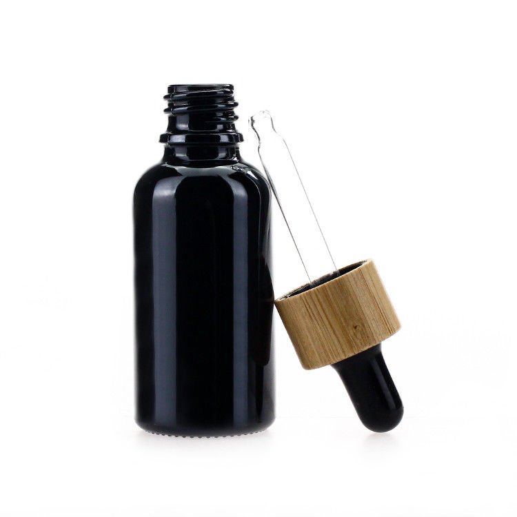 Black 30ml 1oz Oil Dropper Glass Bottle With Aluminum Screw Cap