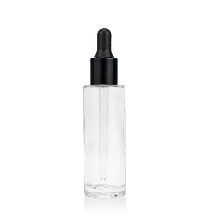 Clear Glass 30ml Serum Dropper Bottles Matte Black Cap Cosmetic Packaging Bottle
