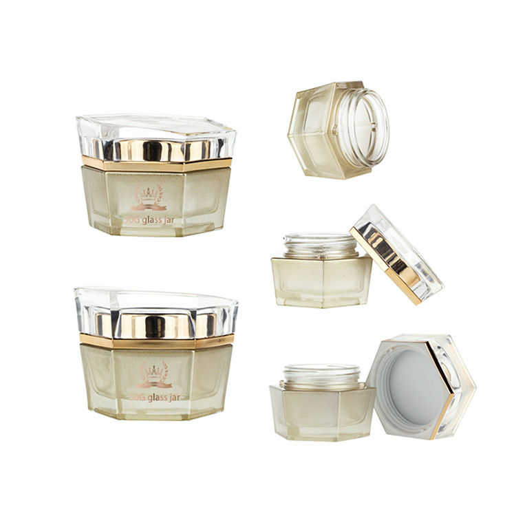 Luxury 30g Cosmetic Jar Packaging Skincare Hexagonal Glass Jars