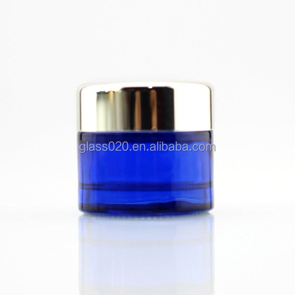 Empty Blue 30g Cream Glass Jars Luxury For Cosmetic With Lid