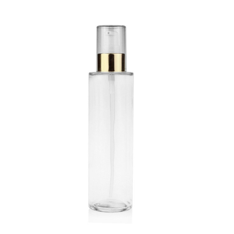 Cosmetic Clear Glass Lotion Sprayer Pump Bottle With Cap Gold Line Pump