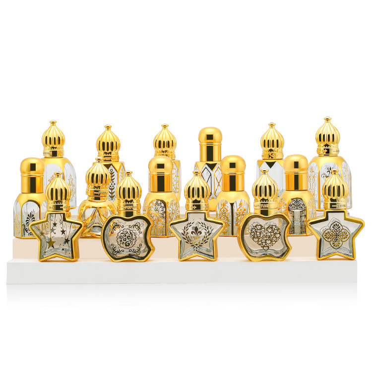 Beauty Packaging Mini Glass Roll On Bottles 12ml For Perfume Packaging Golden Glittering