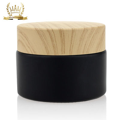 Good price 50g Cosmetic Packaging Set Bamboo Screw Cap Black Matte Glass Jars online