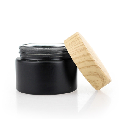 Good price Black Matte Glass Jars 50g Cosmetic Packaging Set Bamboo Color Screw Cap online
